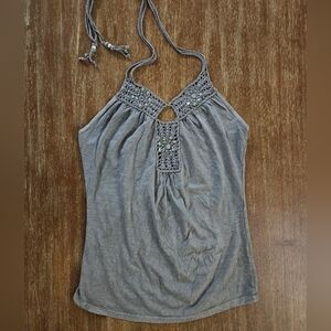 Topshop Gray Halter Top Sequins And Crochet Accents Size 8 Halter Top Women